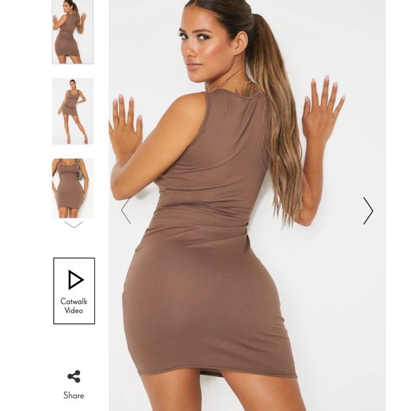 PLT CHOCOLATE BROWN COTTON UNDERBUST BODYCON DRESS - Picture 3 of 5